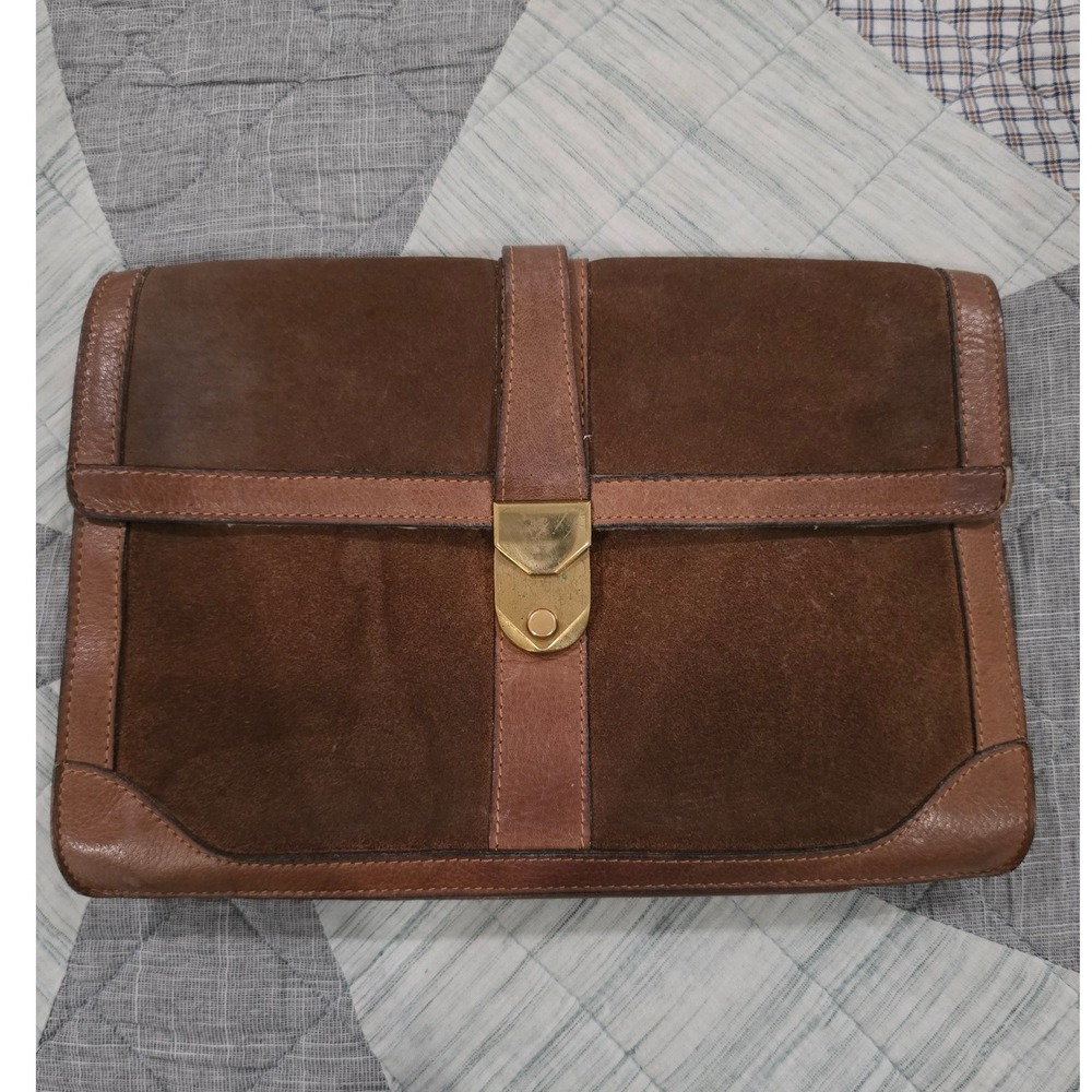 Leather School Florence Clutch Womens Brown Suede Leather Vintage Good Italian